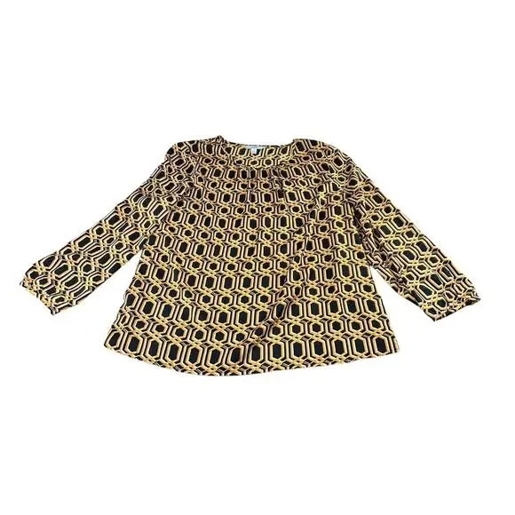 Croft & Barrow Blouse Sz XL Long-Sleeves Geometric Print Black Gold Top Loose - Picture 7 of 7